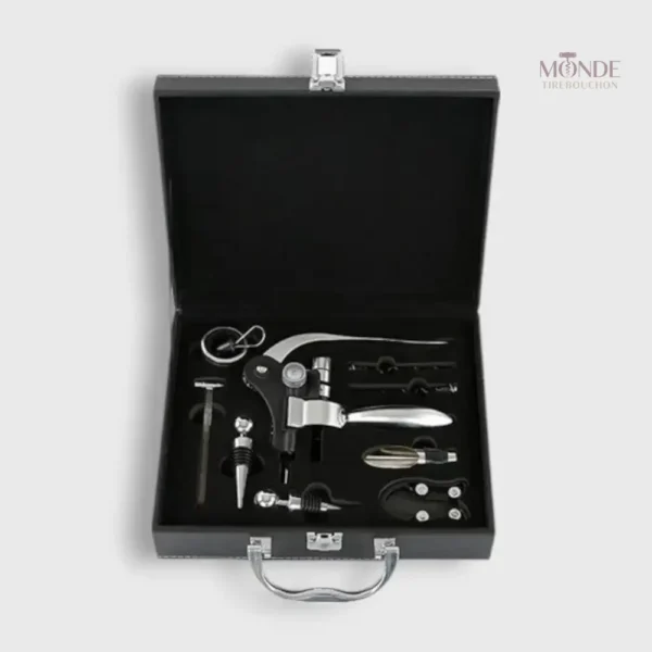 Coffret Tire-bouchon Professionnel en Cuir Argent