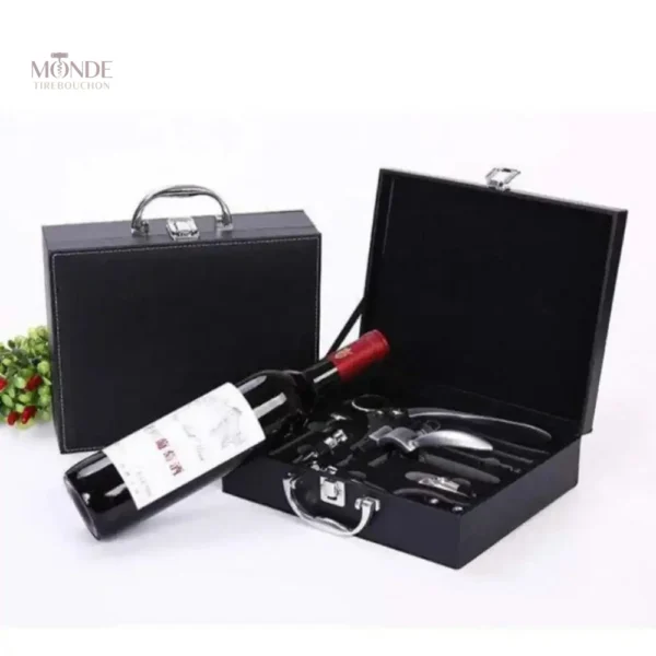 Accessoires de vin : tire-bouchon en cuir argenté