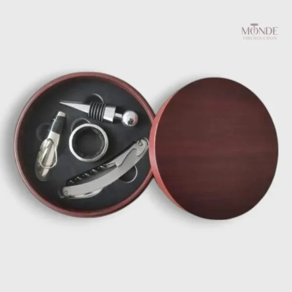 Coffret en bois avec tire-bouchon sommelier rond