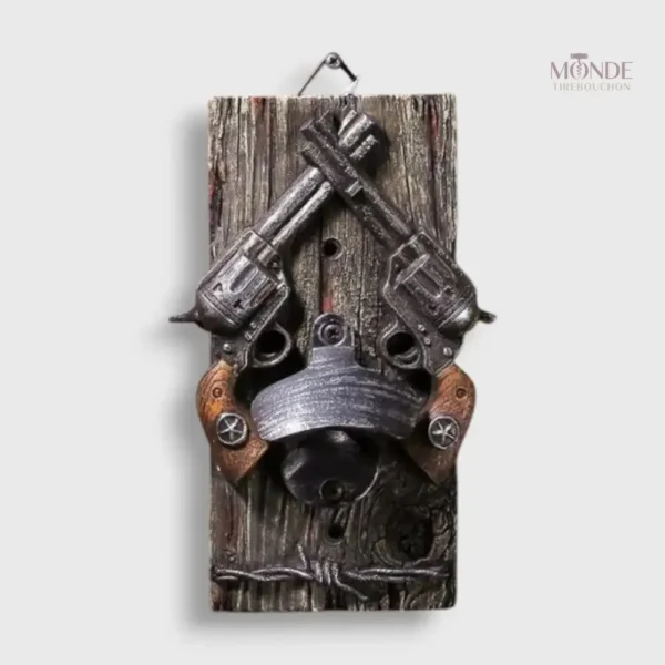 Décapsuleur mural en bois style revolver