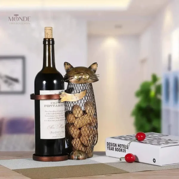 Accessoire décoratif pour bouteilles de vin, design chat métal